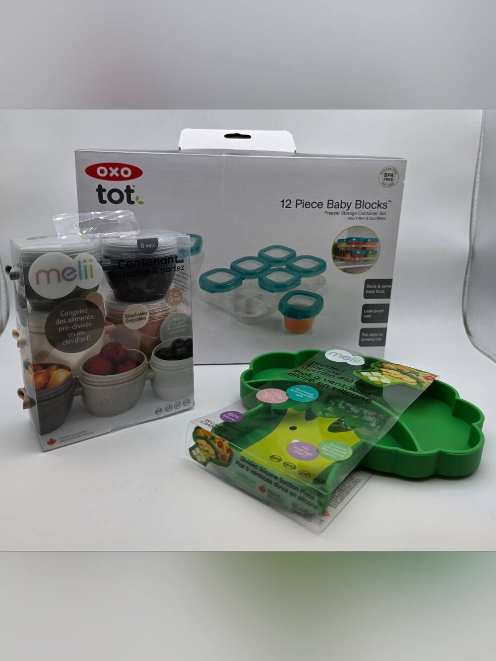 Melii Baby Feeding & Oxo Tot Food Storage Bundle - Plate & Freezer Blocks
